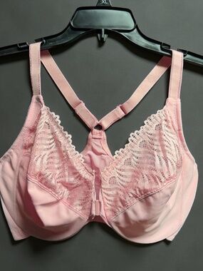 Glamorise 36G Pink Lace Front Close Racerback Bra Full Coverage